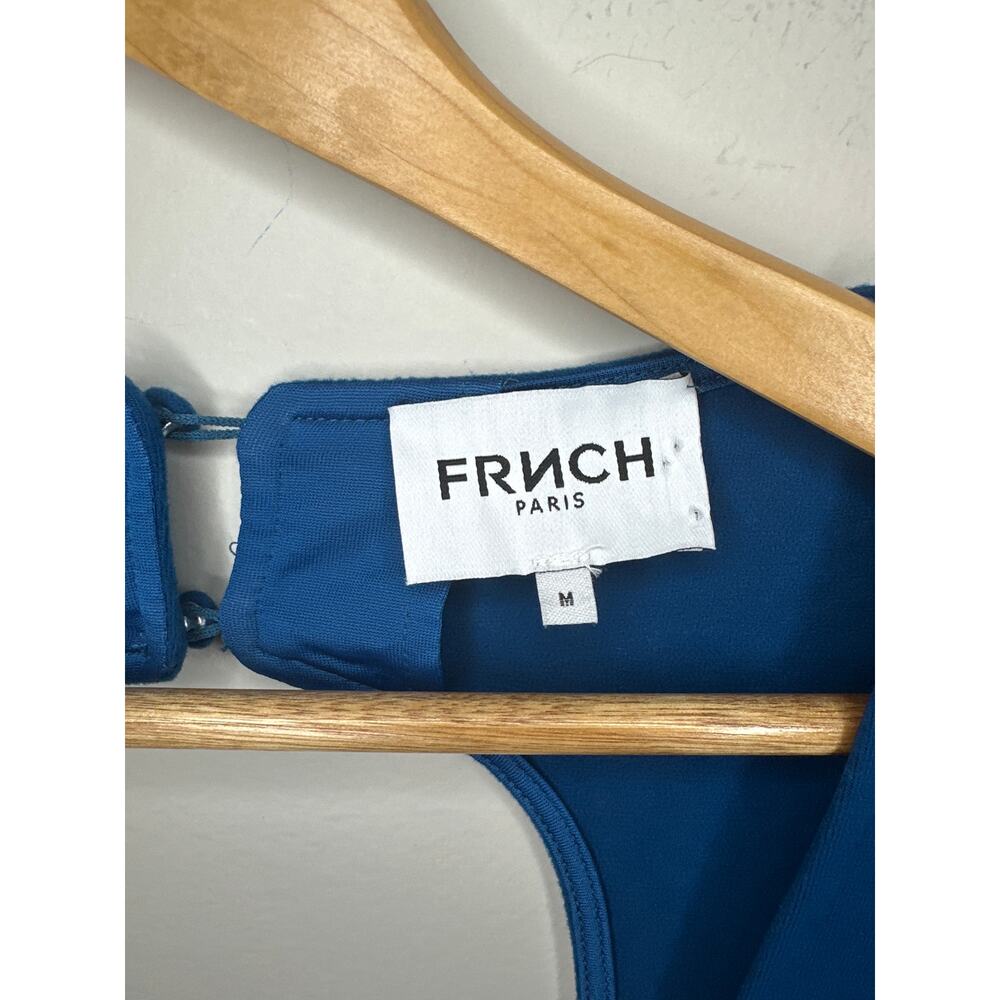 FRNCH Raissa Top Long Sleeve Blue Size M Cut Out Back Puff Sleeve Button Close - Picture 7 of 9